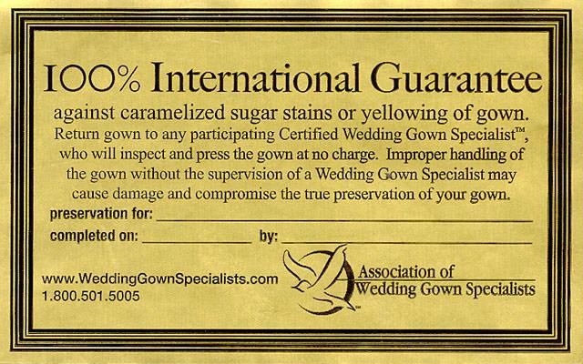 international wedding gown preservation guarantee