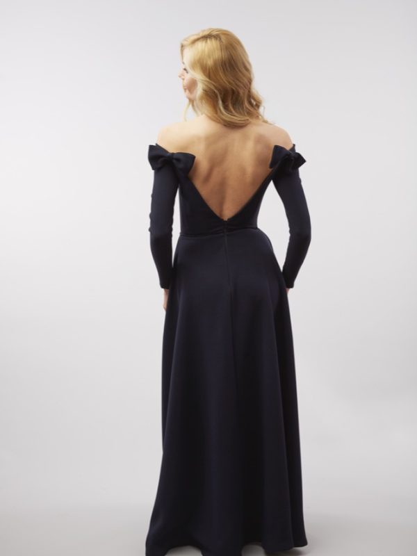 Photo Long Sleeve Crepe Evening Gown