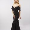 Photo Off-the-Shoulder Crepe Mermaid Evening Gown