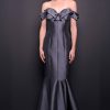 Photo Pleated Off-the-Shoulder Evening Gown