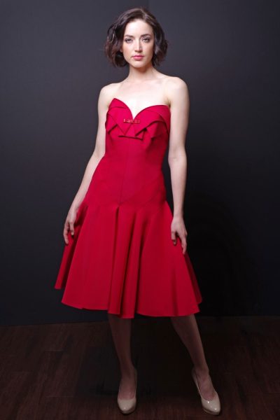 Photo Silk Faille Fit and Flare Dress Red