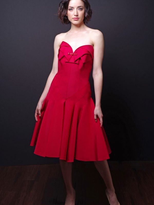Photo Silk Faille Fit and Flare Dress Red