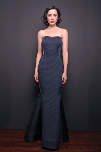 Photo Silk-Pique Long Strapless Dress