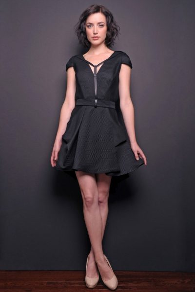 Photo Silk-Pique Plunging V-Back Short Dress