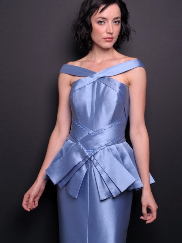 Photo Silk-Wool Evening Gown with Pleated Waist
