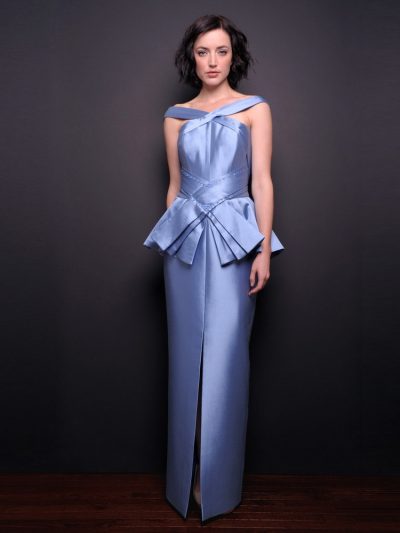 Photo Silk-Wool Evening Gown with Pleated Waist