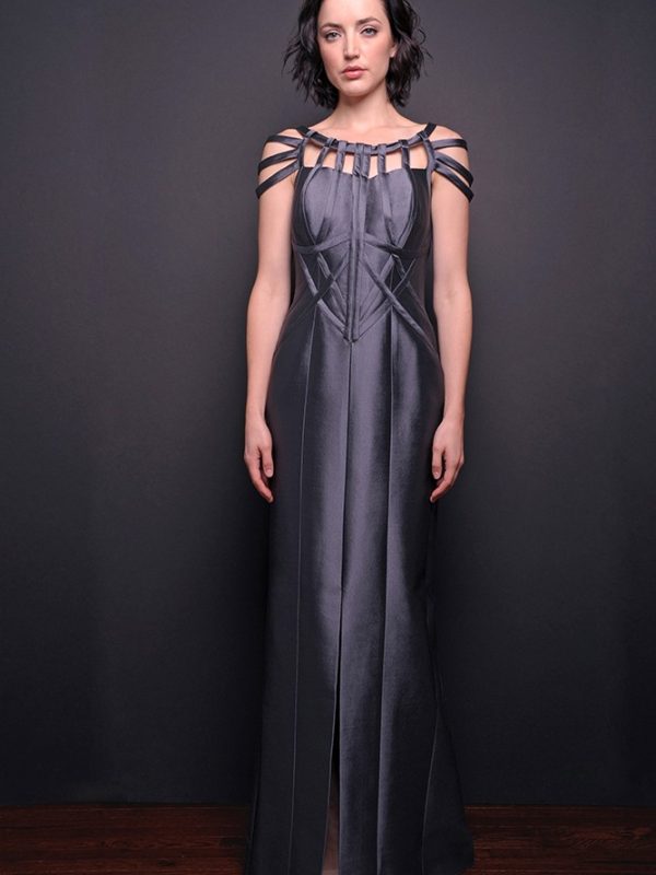 Photo Silk/Wool Off-the-Shoulder Evening Gown