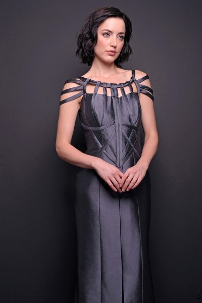 Photo Silk/Wool Off-the-Shoulder Evening Gown