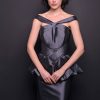 Photo Silk-Wool Short Evening Dress with Pleated Waist