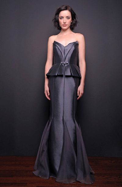 Photo Silk-Wool Strapless Gown with Pleated Bodice