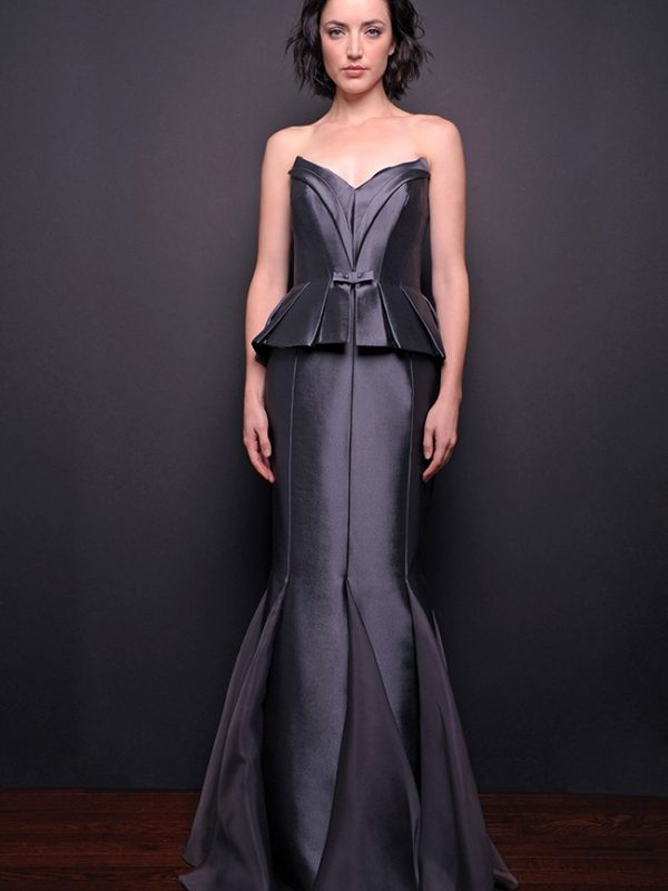 Photo Silk-Wool Strapless Gown with Pleated Bodice