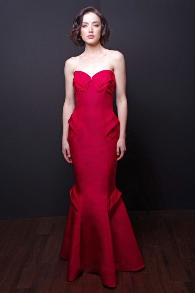 Photo Strapless Embroidered Silk Faille Gown