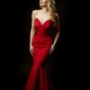 Photo Strapless Red SilkBrocade Mermaid Gown