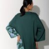 Photo Emerald Green Satin Kaftan Dress with Floral Print