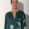 Photo Emerald Green Satin Kaftan Dress with Floral Print