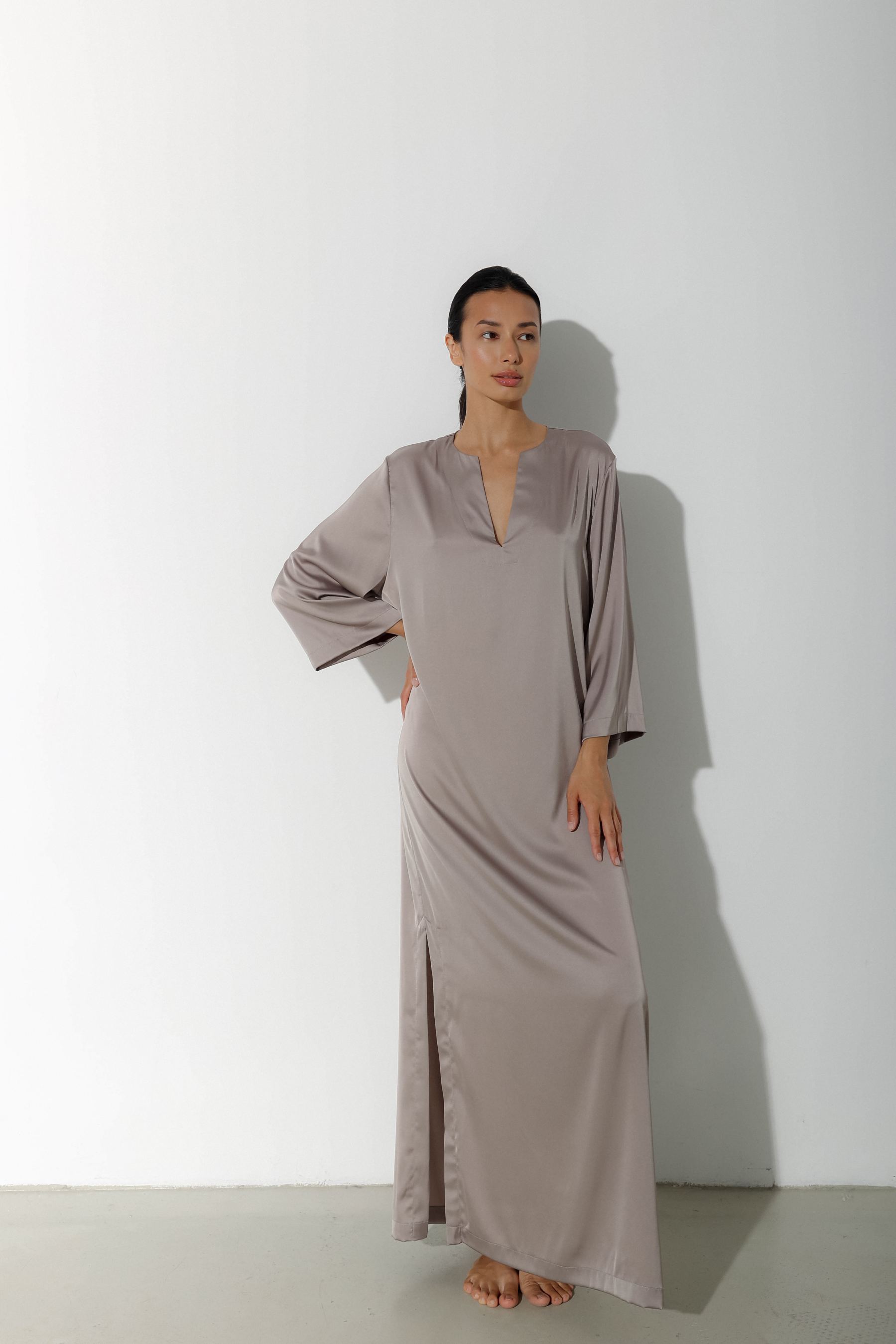 Exquisite Beige Purple Satin Kaftan Dress Exquisite Beige Purple Satin Kaftan Dress
