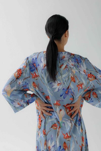 Photo Exquisite Satin Kaftan Dress with Floral Print