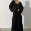 Photo Luxurious Black Satin Kimono Robe