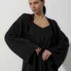 Photo Luxurious Black Satin Kimono Robe