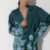 Photo Luxurious Dark Green Satin Pajama Set