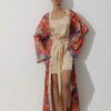Photo Luxurious Satin Kimono Robe: Orange with Floral Print