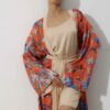 Photo Luxurious Satin Kimono Robe: Orange with Floral Print