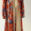 Photo Luxurious Satin Kimono Robe: Orange with Floral Print