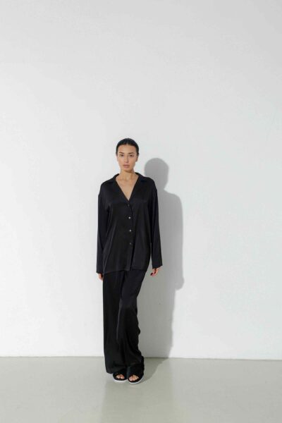 Photo Sophisticated Black Satin Pajama Set