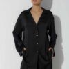 Photo Sophisticated Black Satin Pajama Set