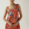 Photo Vibrant Orange Satin Top and Shorts Set