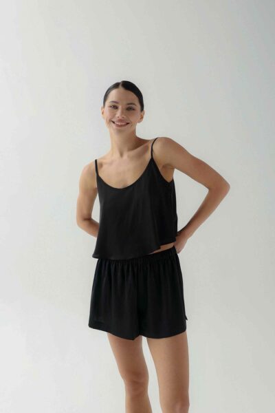Photo Black Silk Top and Shorts Set