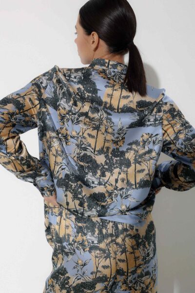 Photo Blue Silk Pajama Set with Exclusive Print