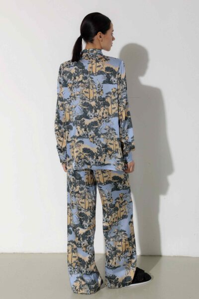 Photo Blue Silk Pajama Set with Exclusive Print