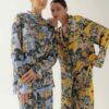 Photo Blue Silk Pajama Set with Exclusive Print