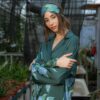 Photo Dark Green Silk Pajama Set - Shirt and Pants