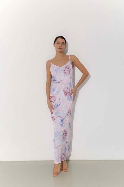 Photo Elegant Long Silk Shirt with Floral Print