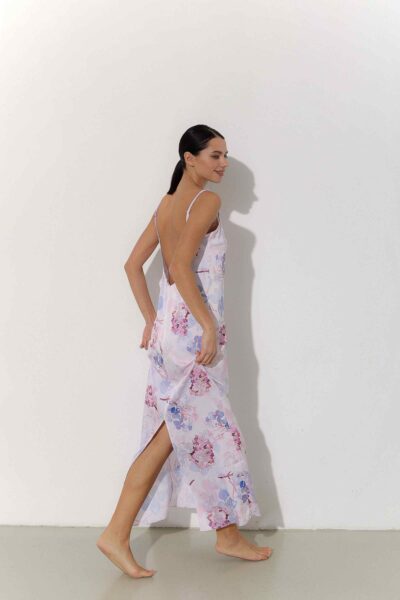 Photo Elegant Long Silk Shirt with Floral Print