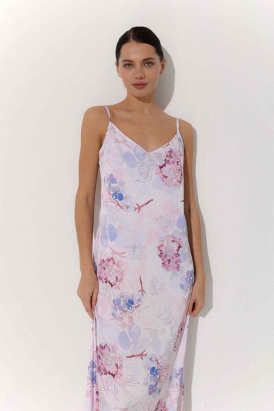 Photo Elegant Long Silk Shirt with Floral Print