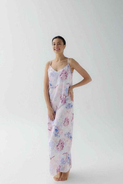 Photo Elegant Long Silk Shirt with Floral Print