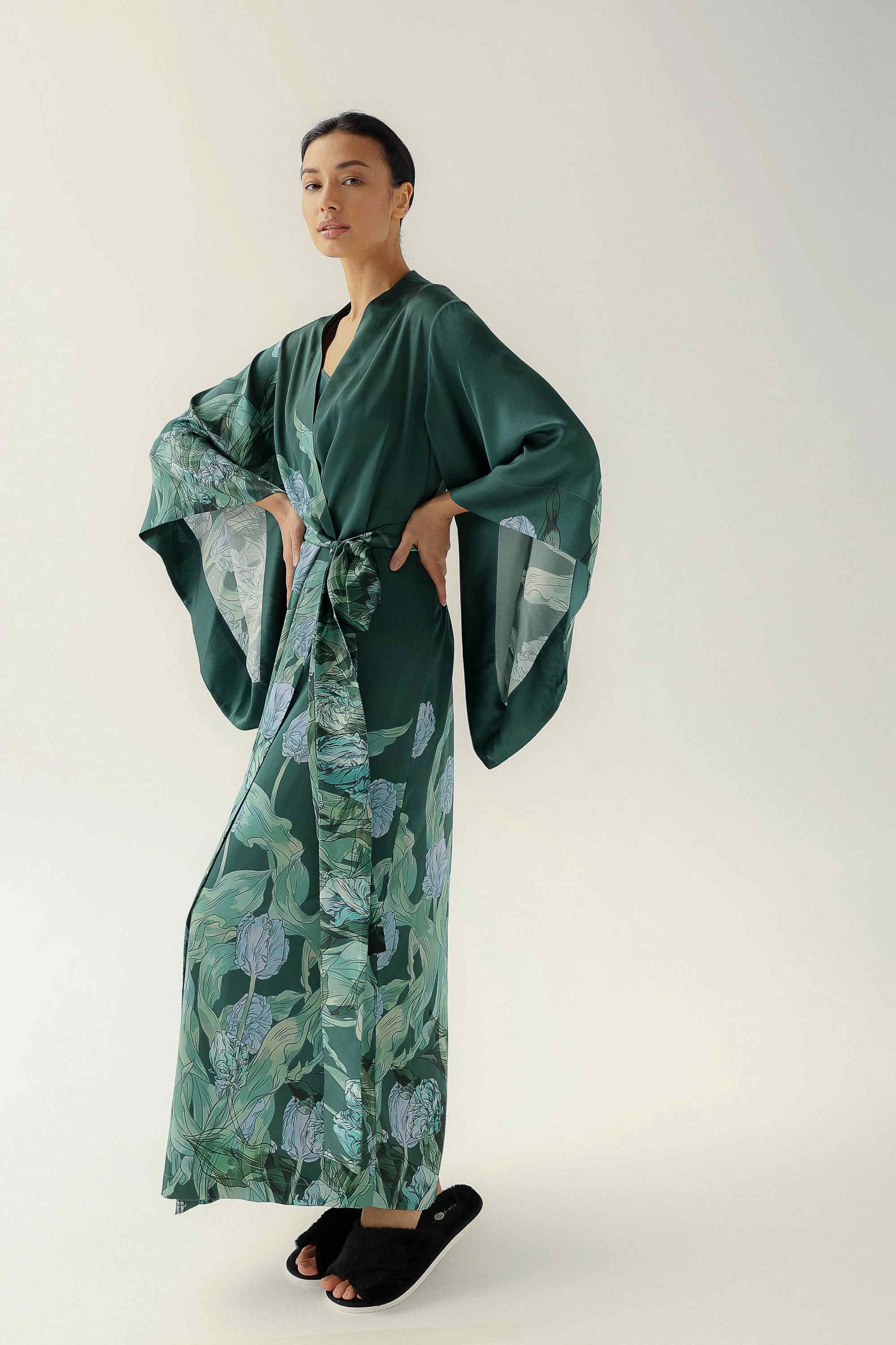 Emerald Green Satin Kimono Robe: Luxury and Comfort