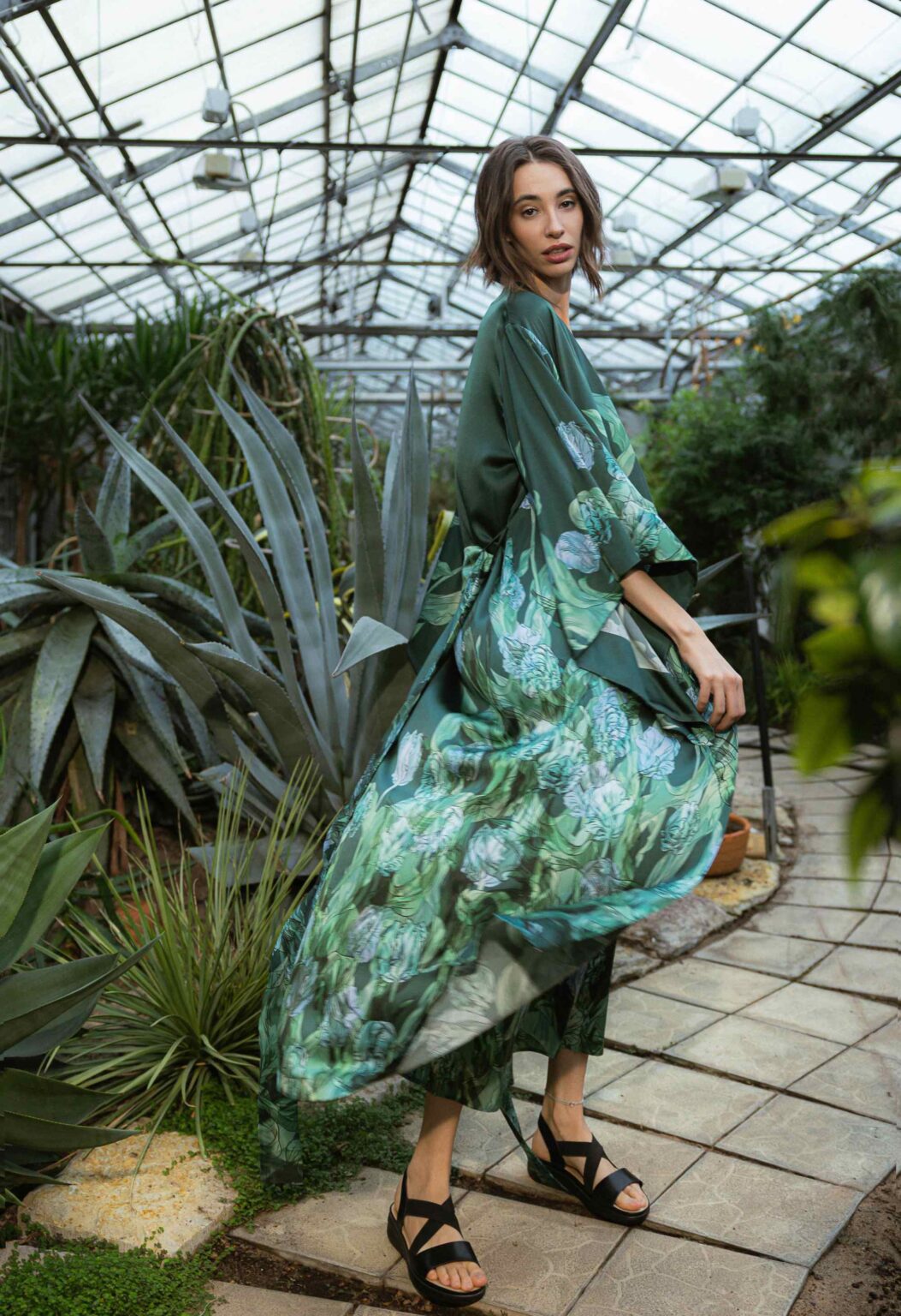 Frosty Green Mint Light Luxury Silky Satin Kimono Robe