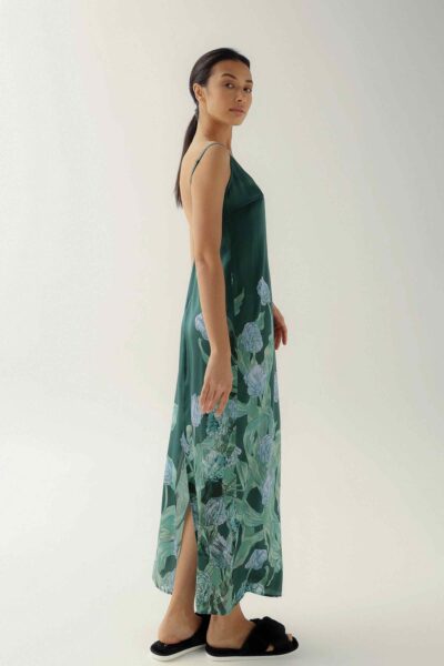 Photo Emerald Green Silk Shirt with Floral Print