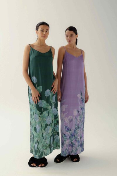 Photo Emerald Green Silk Shirt with Floral Print