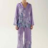 Photo Lilac Silk Pajama Set with Floral Print