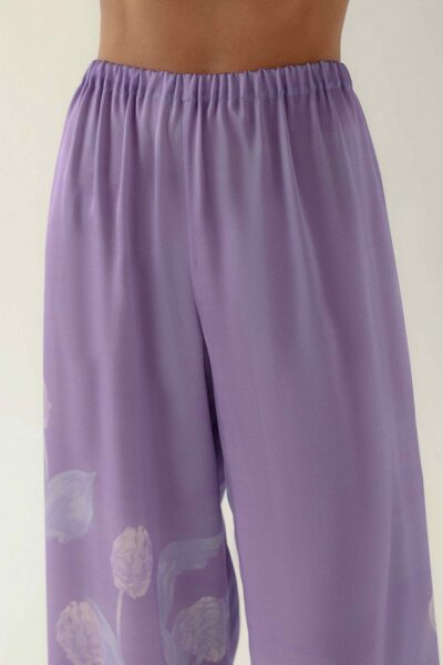 Photo Lilac Silk Pajama Set with Floral Print