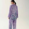 Photo Lilac Silk Pajama Set with Floral Print