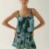 Photo Versatile Green Silk Top and Shorts Set