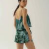 Photo Versatile Green Silk Top and Shorts Set