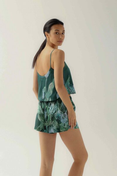 Photo Versatile Green Silk Top and Shorts Set