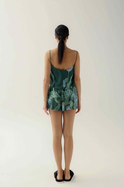 Photo Versatile Green Silk Top and Shorts Set